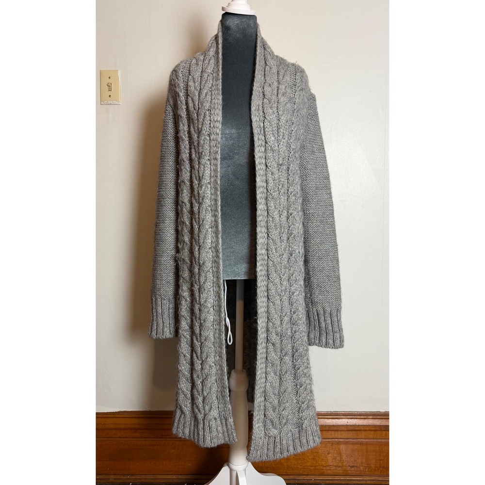 Elsamanda Italy Grey Alpaca Wool Cable Knit Cardigan Sweater lagenlook coastal L
